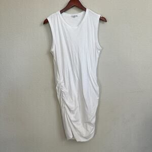 James Perse Dress 4 Extra Large White Bodycon Short Ruched Sleeveless Stretch